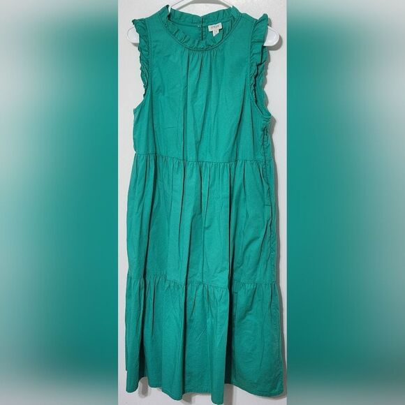 J.Crew Factory J.Crew Petite Tiered Ruffle Midi Dress Green size 12 - Picture 2 of 10